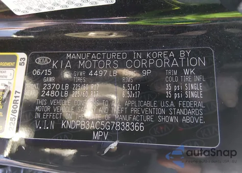 2016 Kia Sportage Lx z USA, uszkodzony, nr VIN KNDPB3AC5G7838366